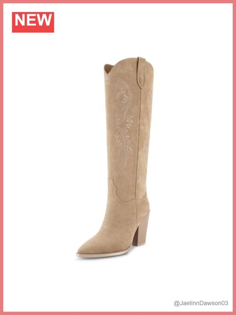 Women's Knee High Cowboy Boots Faux Suede Embroidered Pointed Toe Block Heel